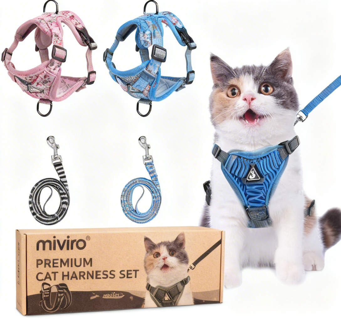 miviro® Escape-Proof Cat Harness & Leash Set - For Your Houdini Kitty’s Safe Indoor & Outdoor Adventures | Soft, Adjustable, Reflective for Curious Kitties