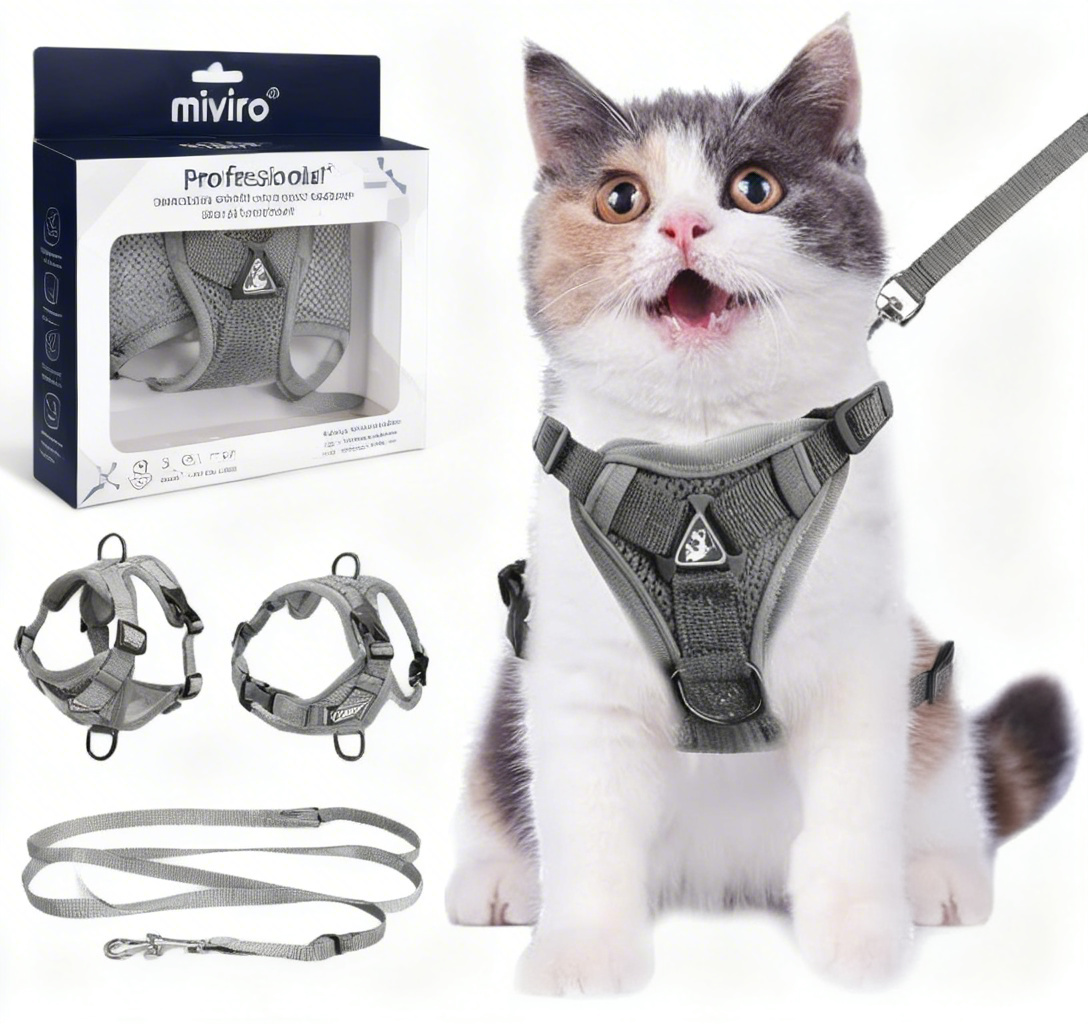 miviro® Escape-Proof Cat Harness & Leash Set: Let Your Curious Kitty Roam Wild (Safely!) - Cloud-Soft, Adjustable Adventure Gear for Indoor & Outdoor Feline Explorers